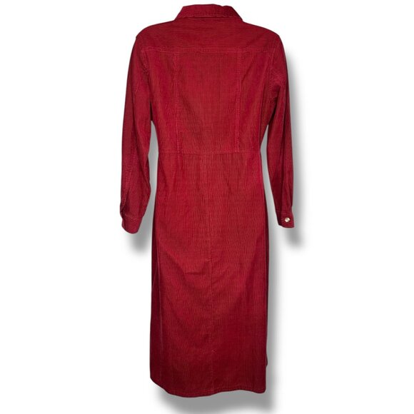 Vintage Cranberry Red Button Front Cordury Dress Long Sleeve Petite - Picture 2 of 5